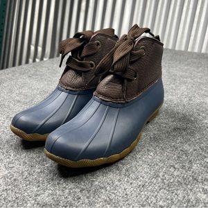 SPERRY Top Sider Rubber Waterproof Ankle Boots with Plaid Fold Over Flap Wedge 9